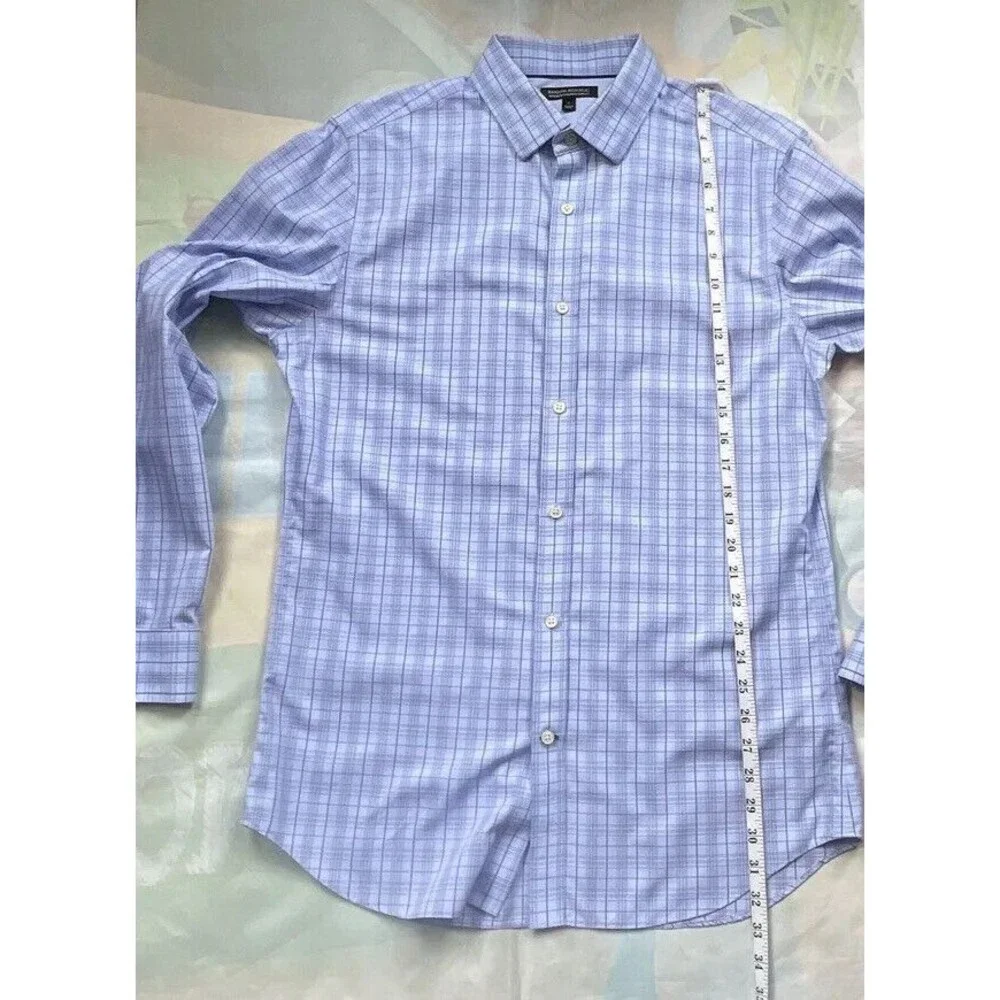 Banana Republic Mens Large Blue Plaid Button Up Shirt Slim Fit Non-Iron Tailored